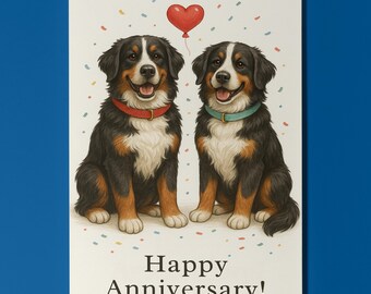 Dog Breeds Collection - Bernese Mountain dogs - Anniversary Card - Funny Animal - Premium Greeting Card & Envelope - Personalised card
