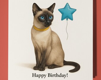 Cat Breeds Collection - Siamese cat - Happy Birthday Card - Funny Animal - Premium Greeting Card & Envelope - Personalised card - Friend