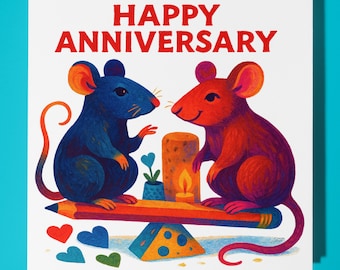 Rats Collection - Rats Playing - Happy Anniversary Card - Funny Animal - Premium Greeting Card and Envelope - Personalised card - Husband