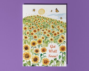 Handmade Beautiful sunflowers Get Well Soon! Card Funny Card Premium Greeting Card and Envelope