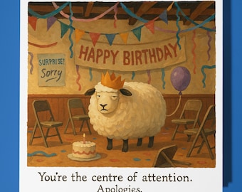 Funny Sheep Happy Birthday Card - Funny Animal - Premium Greeting Card & Envelope - Personalised  funny card - family friend Dad Sister
