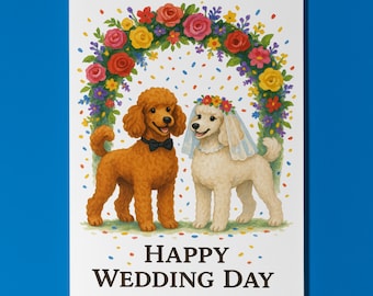 Dog Breeds Collection -Poodle Dogs Duo - Happy Wedding Day Card - Funny Animal - Premium Greeting Card Envelope - Personalised card Couple