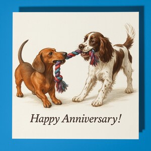 Dackel und English Springer Spaniel - alles Gute zum Jubiläum Karte - Lustiges Tier - Premium Grußkarte & Umschlag - Personalisierte Karte