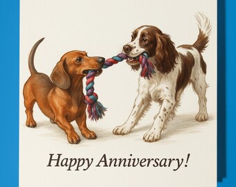 Dachshund and English Springer Spaniel dogs - Happy Anniversary Card - Funny Animal - Premium Greeting Card & Envelope - Personalised card