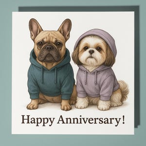 Bouledogue français et Shih Tzu - Carte de joyeux anniversaire Funny Animal - Enveloppe de carte de voeux premium - Carte de chien personnalisée - Couple de maris