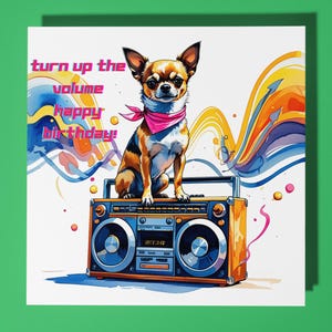 Tarjeta de feliz cumpleaños para un chihuahua de los 80 - Animal divertido - Tarjeta de felicitación premium y sobre - Tarjeta de perro personalizada - Padre, hijo, hermana, amigo