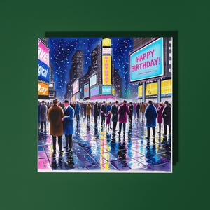 Handgemaakt Times Square in New York Gefeliciteerd met je verjaardag! Kaart Grappige kaart Premium wenskaart en envelop