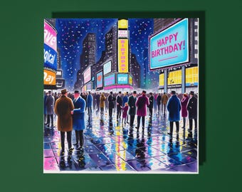 Handmade  Times Square in New York Happy Birthday! Card Funny Card Premium Greeting Card and Envelope