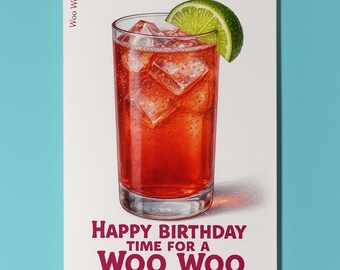 Cocktail Wishes Collection - Woo Woo Cocktail - Happy Birthday Card - Premium Greeting Card and Envelope - Personalised card - Friend