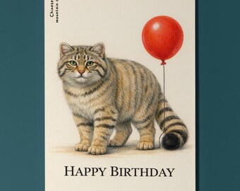 Wild Cats Party Series Chinese Mountain Cat: Highland wonders Happy Birthday Card Premium Greeting Card Envelope Personalised Friends Family