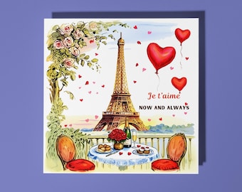 Handmade Eiffel Tower at sunset, bathed in warm golden light  - Jetaime Now and Always  Love Card Premium Greeting Card With Envelope