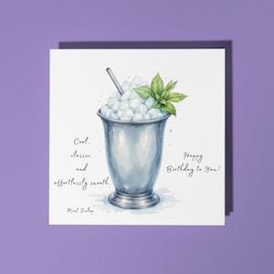 Handgemaakte Frosted Mint Julep-cocktail - Cool, klassiek en moeiteloos glad - Happy Birthday Card Premium-wenskaart en envelop