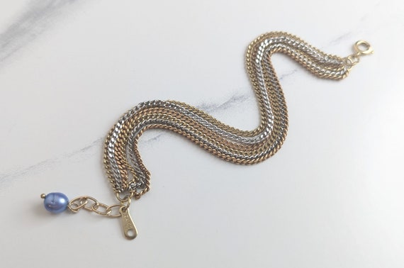 Lovely Gold and Silver-tone Multi-chain Grey Pear… - image 3