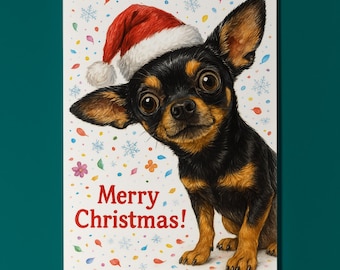Chihuahua Dog - Don’t Look Away - Merry Christmas Card - Funny Dog Breeds - Premium Greeting Card & Envelope Personalised card - Friend