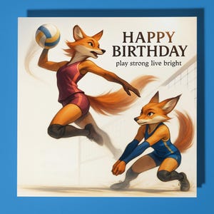Volleyball Foxes - Cartão de Feliz Aniversário - Animal Engraçado - Envelope de Cartão de Saudações Premium - Cartão Engraçado Personalizado - Amigo da Família