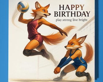 Volleyball Foxes - Happy Birthday Card - Funny Animal - Premium Greeting Card Envelope - Personalised funny card - family friend