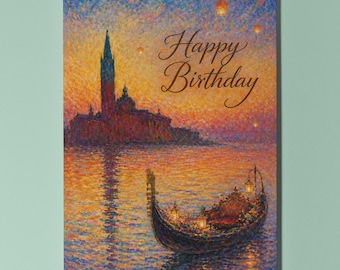 Monet Inspired Venice Personalised Birthday Card, San Giorgio Maggiore Gondola Card