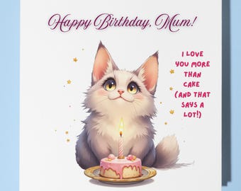 Cat Happy Birthday Dad Card - Funny Animal - Premium Greeting Card & Envelope - Personalised Cat card - Mum