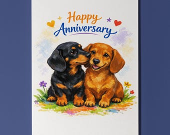 Dachshund Dogs Love - Anniversary Card - Funny Dog Breeds - Premium Greeting Card Envelope - Personalised card - Couple Wife Husband Spouses