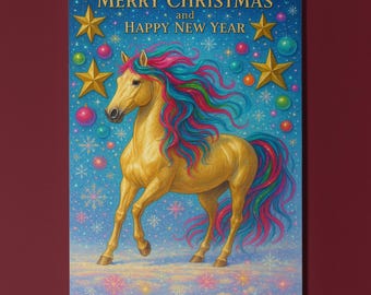 New Year Horse Under Stars - Merry Christmas and Happy New Year Card -  Premium Greeting Card and Envelope Personalised card