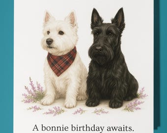 West Highland White Terrier and Scottish Terrier - Happy Birthday Card - Premium Greeting Card and Envelope - Personalised funny dog card