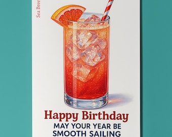Cocktail Wishes Collection -  Sea Breeze Cocktail - Happy Birthday Card - Premium Greeting Card & Envelope - Personalised card - Friend