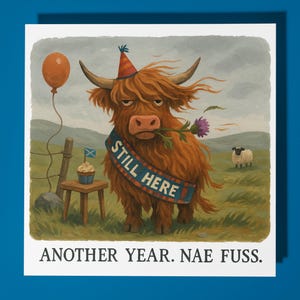 Vaca escocesa - Cartão de feliz aniversário - Animal engraçado - Envelope de cartão de felicitações premium - Cartão de aniversário personalizado - irmã, filha, amigo, pai
