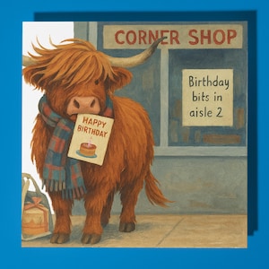 Collezione scozzese - Mucca delle Highlands - Biglietto di auguri di buon compleanno - Animale divertente - Busta per biglietti di auguri premium - Biglietto personalizzato - Sorella amica