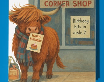 Scottish Collection- Highland Cow - Happy Birthday Card - Funny Animal - Premium Greeting Card Envelope - Personalised card - sister friend
