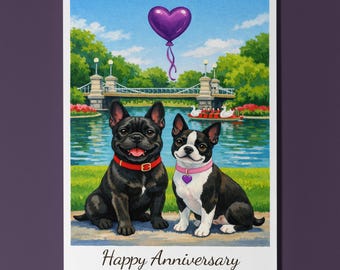 Glastonbury Abbey Bernese Mountain Vizsla Dogs Happy Anniversary Card Funny Breeds Premium Card and Envelope - Personalised Couples Spouses