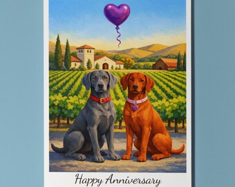 Napa Valley - Weimaraner and Vizsla dogs Happy Anniversary Card and Envelope Funny Premium Personalised Couples Spouses Wife Husband