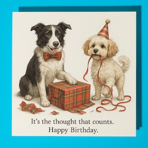 Border Collie and Cavachon  - Happy Birthday Card - Premium Greeting Card & Envelope Personalised funny dog card - Friend Family
