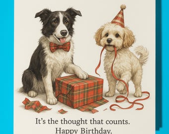 Border Collie and Cavachon  - Happy Birthday Card - Premium Greeting Card & Envelope Personalised funny dog card - Friend Family