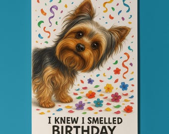 Dog Breeds Collection - Don’t Look Away - Yorkshire Terrier Birthday Card - Funny Animal Premium Greeting Card Envelope - Personalised card