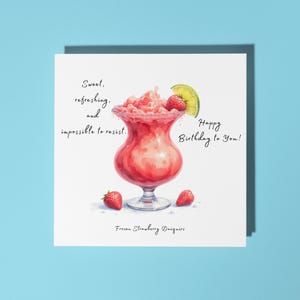 Handgemaakte Frozen Strawberry Daiquiri-cocktail - Zoet, verfrissend, onmogelijk te weerstaan - Happy Birthday Card Premium-wenskaart en envelop