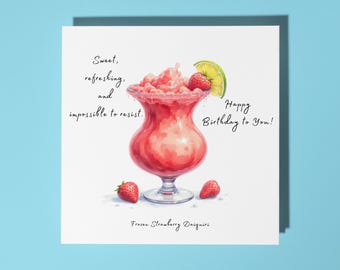 Handmade Frozen strawberry daiquiri cocktail - Sweet, refreshing impossible to resist - Happy Birthday Card Premium Greeting Card & Envelope
