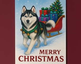 Husky Dog - Santa’s Helpers Collection - Merry Christmas Card - Funny Dogs - Dog Breeds - Premium Greeting Card & Envelope Personalised