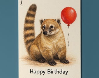 Animal Hugs Collection Coati: Tail-wagging joy Happy Birthday Card  Premium Greeting Card Envelope Personalised Friends Family members