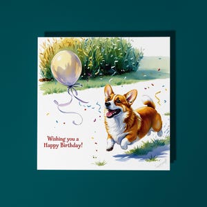 Handgemachte süße Corgis Hund mit Ballon wünschen Ihnen alles Gute zum Geburtstag Karte Lustige Tierkarte Tierliebhaber Premium Grußkarte und Umschlag