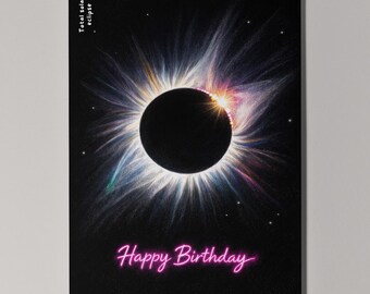 Galactic Journey Series - Total Solar Eclipse Happy Birthday Card Premium Greeting Card and Envelope Personalised - Friends Family members
