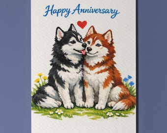 Husky Dogs Love - Anniversary Card - Funny Dog Breeds - Premium Greeting Card Envelope - Personalised card - Couple Wife Husband Spouses