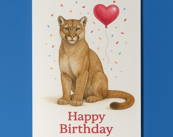 Wild Cats Party Collection - Puma - Happy Birthday Card - Funny Animal - Premium Greeting Card & Envelope - Personalised card - Friend