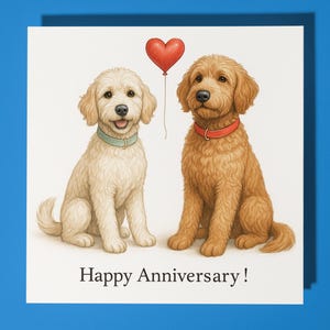 ラブラドゥードル犬 - ハッピーアニバーサリーカード 面白い動物 - プレミアムグリーティングカード＆封筒 - パーソナライズされた犬カード - 夫 妻 ボーイフレンド