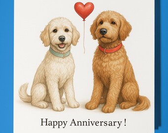 Labradoodle Dog - Happy Anniversary Card  Funny Animal - Premium Greeting Card & Envelope - Personalised Dog card - Husband Wife Boyfriend