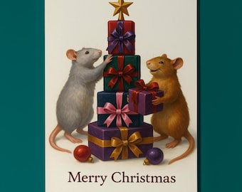 Two rats - Almost There, Don’t Sneeze! Merry Christmas Card - Funny animals - Premium Greeting Card and Envelope - Personalised card