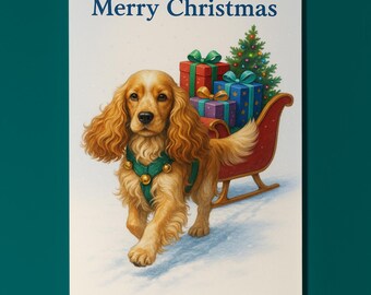 Cocker Spaniel Dog - Santa’s Helpers Collection - Christmas Card - Funny Dog Breeds - Premium Greeting Card & Envelope Personalised card