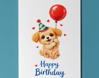 Cockapoo Puppy Birthday Card Balloon Party Dog Lover Gift Cute Personalised Card Funny Animal Premium Envelope Breeds