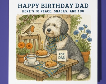 Fine Art Funnies - Old English Sheepdog - Happy Birthday Dad Card - Premium Greeting Card & Envelope - Personalised funny dog card - Father