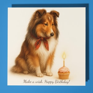 Shetland Sheepdog (Sheltie) - Make a wish - Happy Birthday Card - Premium Greeting Card & Envelope - Personalised funny dog card - Friend
