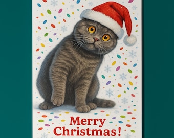 Santa Cat - Don’t Look Away - Merry Christmas Card - Funny Cat Breeds - Premium Greeting Card & Envelope Personalised card - Family members